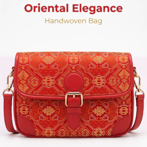 Jin Yu Man Tang Baguette Bag | Red & Gold Zhuang Brocade | Handwoven | Gift Box