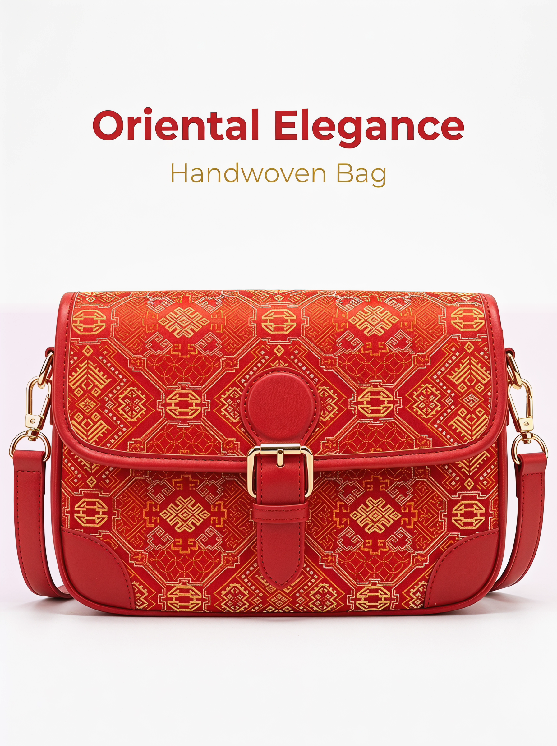 Jin Yu Man Tang Baguette Bag | Red & Gold Zhuang Brocade | Handwoven | Gift Box