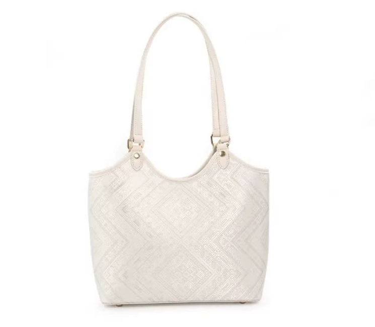 Silver FeatherSilver Feather Moonlight Tote Bag | Ivory White Geometric Brocade | Handwoven Moonlight Tote Bag | Ivory White Geometric Brocade | Handwoven