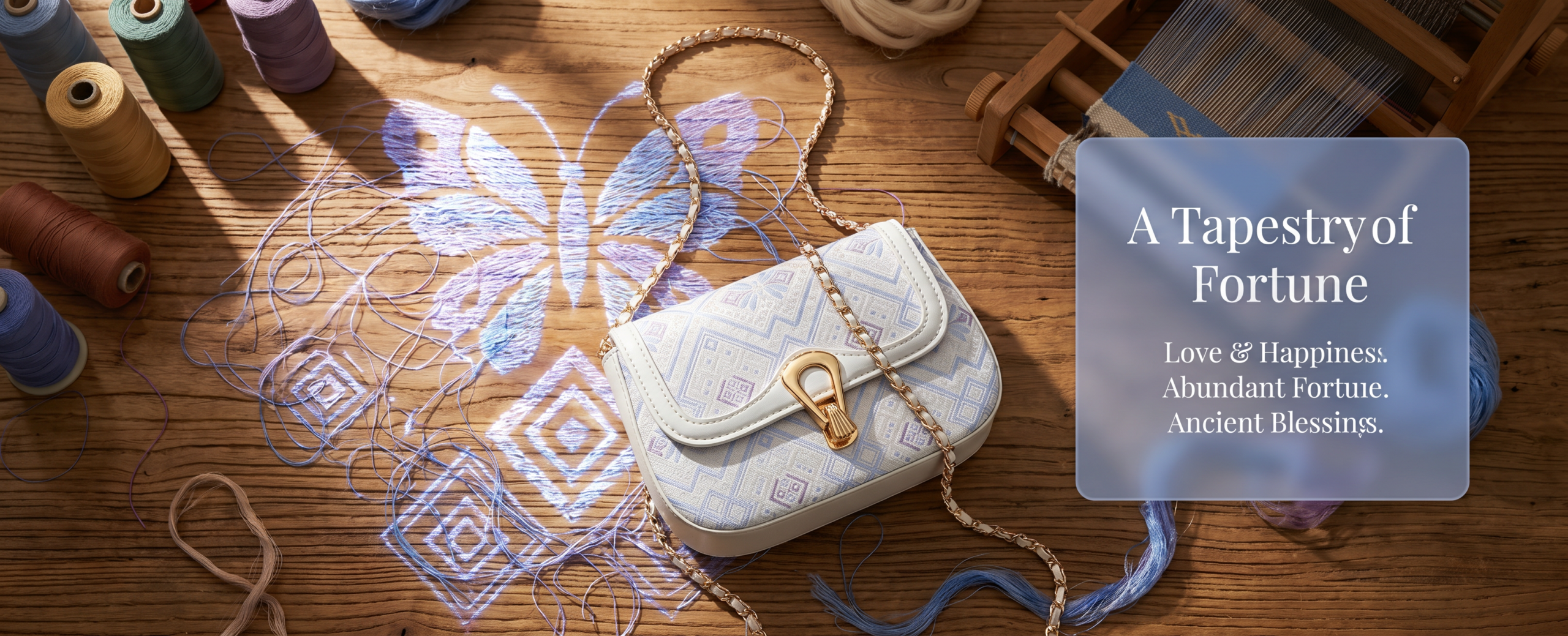 Butterfly Pattern Chain Crossbody Bag | Zhuang Brocade | Handwoven | Gift Box