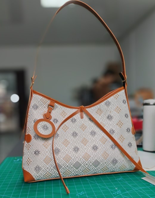 Octagonal Star Pattern Dragon Whisker Bag | Zhuang Brocade Artisan Bag