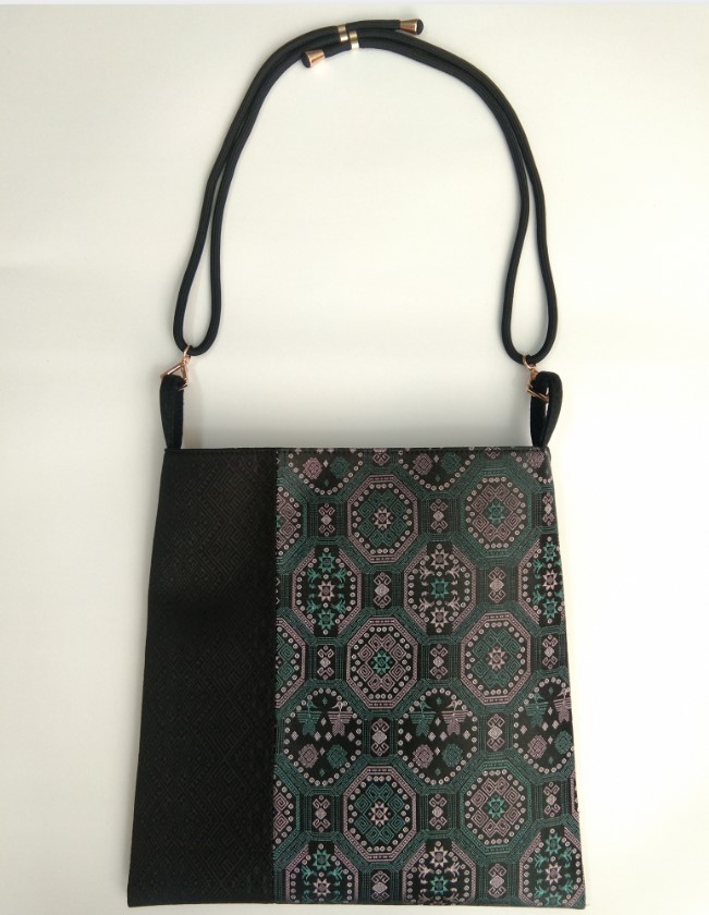 Green Python Dragon Pattern Canvas Bag - Traditional Zhuang Brocade Bag