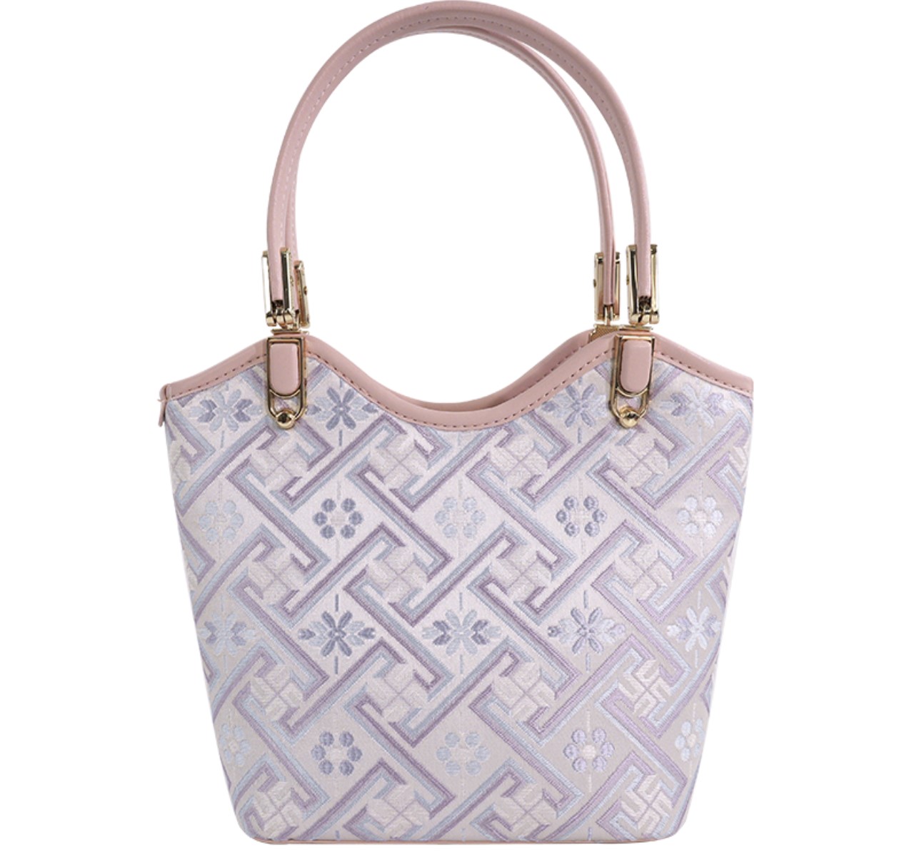 Silver Purple Wanjii Pattern Basket Bag | Zhuang Brocade Artisan Bag