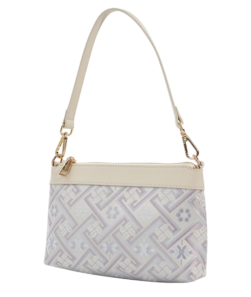 Silver Purple Wanji Pattern Handbag | Traditional Zhuang Brocade Bag