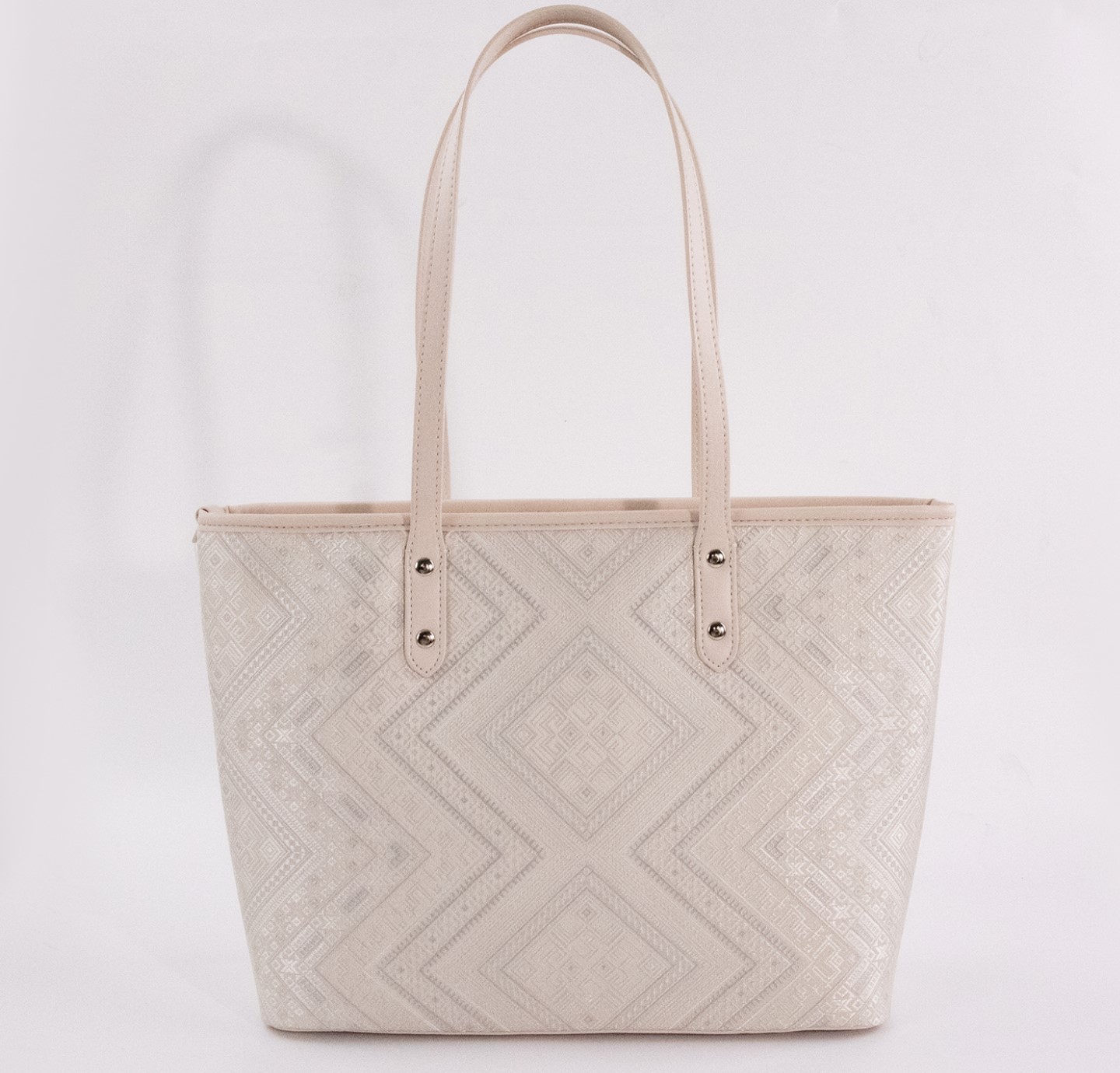 White Geometric Pattern Medium Tote Bag | Zhuang Brocade Artisan Bag