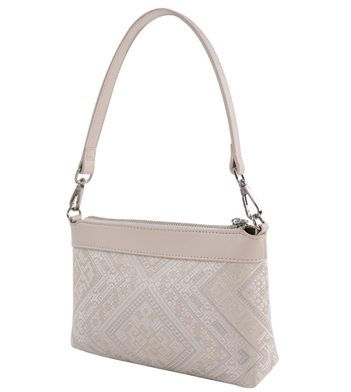 Pure White Geometric Pattern Handbag | Traditional Zhuang Brocade Bag